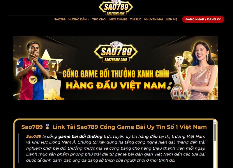 Giao diện chính của Sao789 – thiết kế cá nhân hóa thông minh, gợi ý game phù hợp và bố cục tối ưu cho từng người dùng